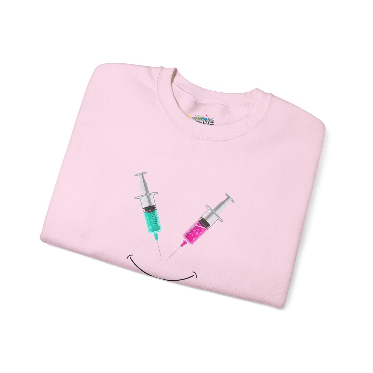 Syringe Smile Crewneck Nurse Sweatshirt - Cute Neon Vaccine Needle Design