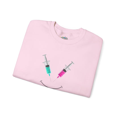 Syringe Smile Crewneck Nurse Sweatshirt - Cute Neon Vaccine Needle Design