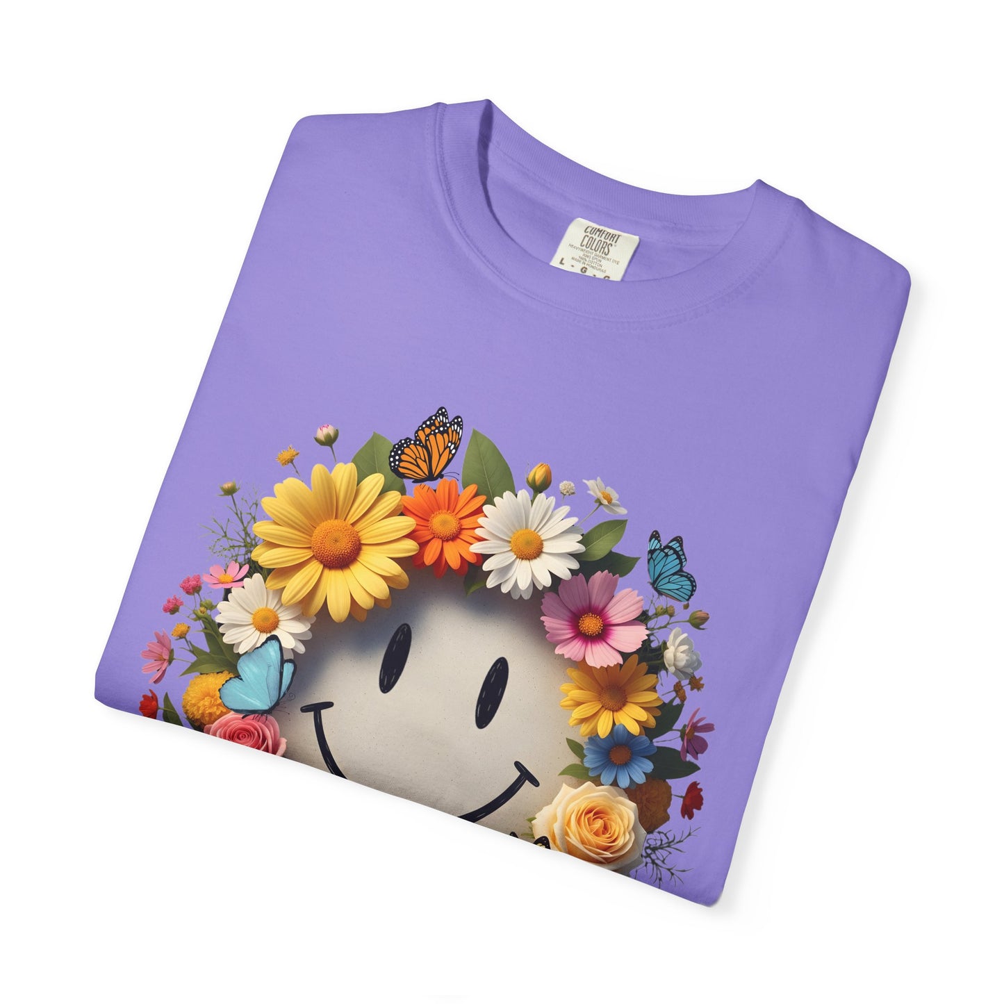 Smiley Flower Wreath T-Shirt — Floral Happy Face Graphic Tee