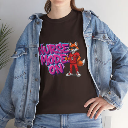 Nurse Mode On T-Shirt — Cute Fox Nurse Graphic Tee for Healthcare Workers