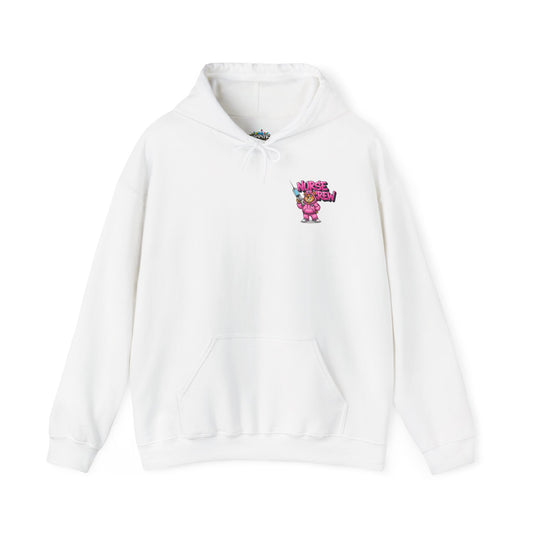 Unisex Nurse Hoodie — Pink 'Nurse Crew' Cartoon Nurse Graphic Pullover