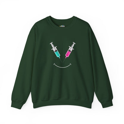Syringe Smile Crewneck Nurse Sweatshirt - Cute Neon Vaccine Needle Design