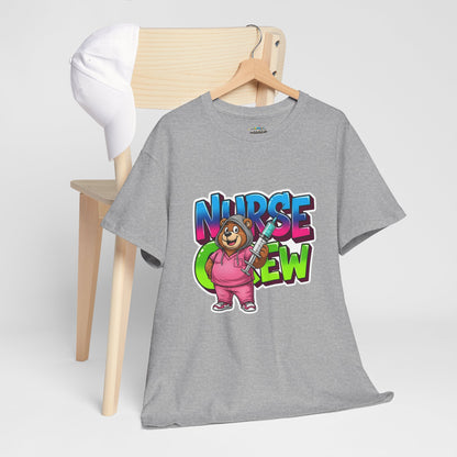 Nurse Crew Bear T‑Shirt — Cute Pink Nurse Cartoon Tee for Nurses & Medical Staff