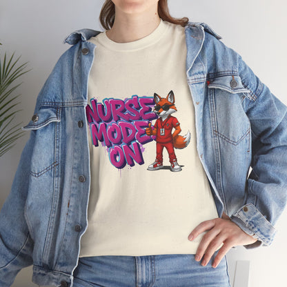 Nurse Mode On T-Shirt — Cute Fox Nurse Graphic Tee for Healthcare Workers