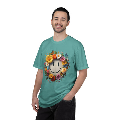 Smiley Flower Wreath T-Shirt — Floral Happy Face Graphic Tee