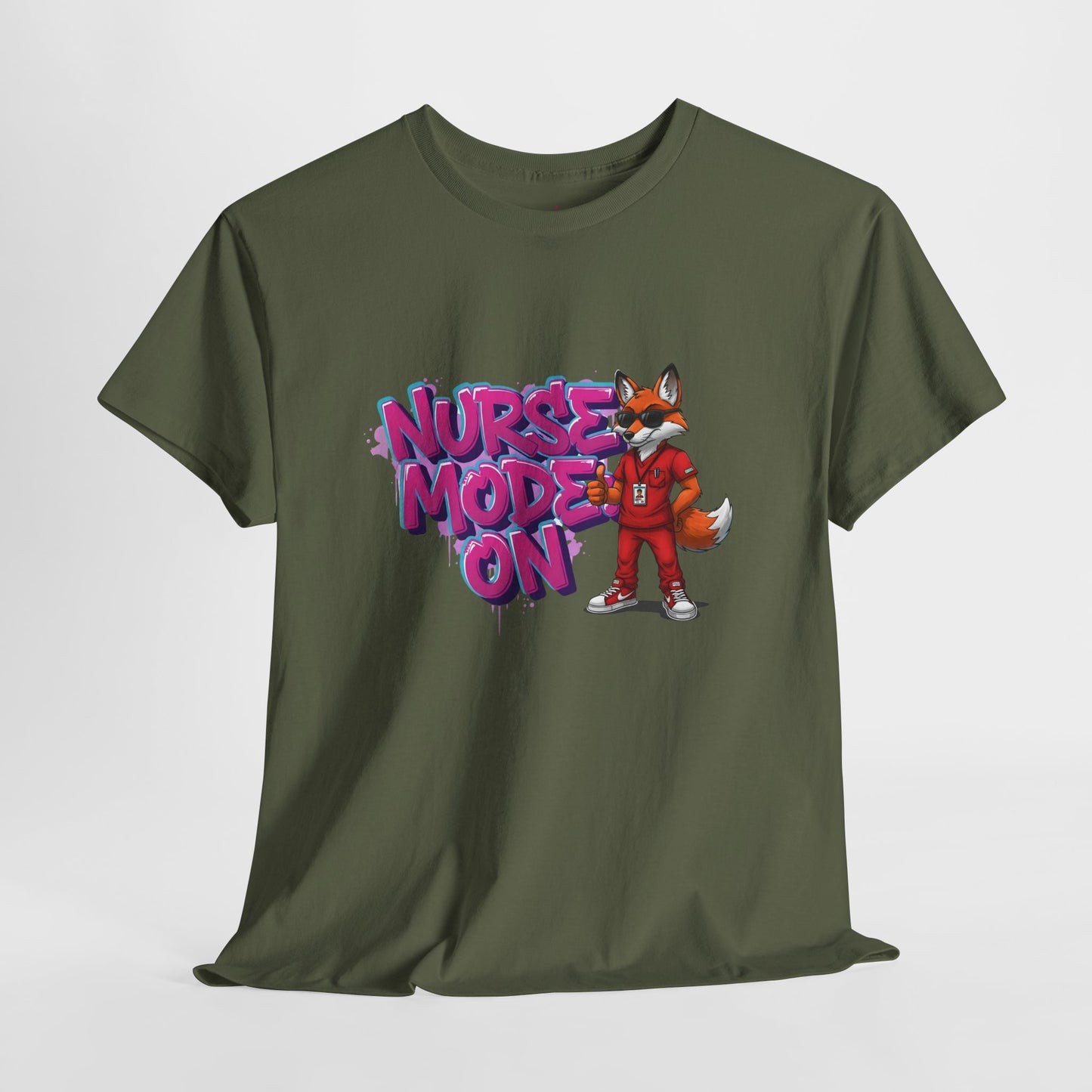 Nurse Mode On T-Shirt — Cute Fox Nurse Graphic Tee for Healthcare Workers