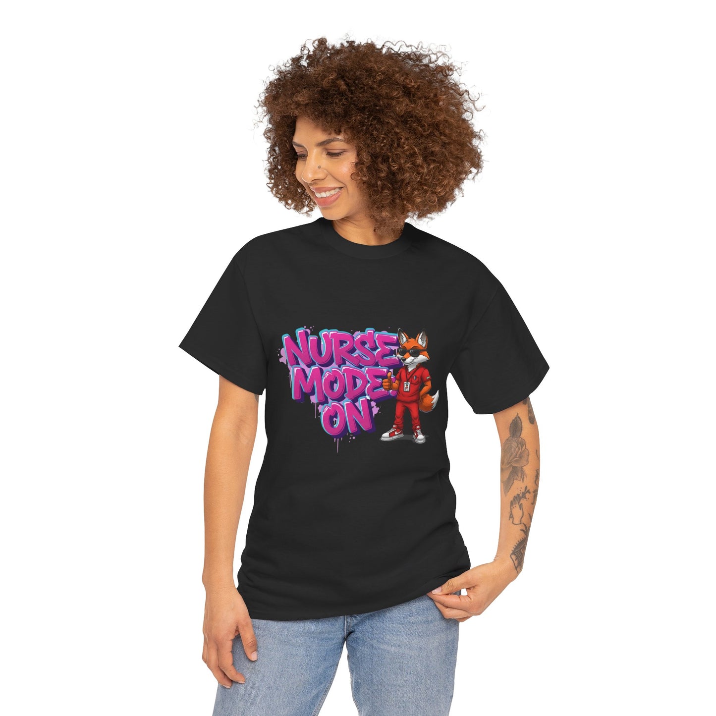 Nurse Mode On T-Shirt — Cute Fox Nurse Graphic Tee for Healthcare Workers