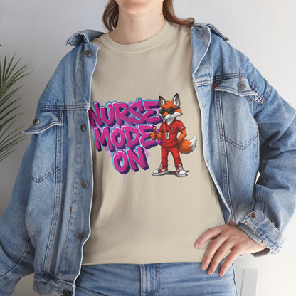 Nurse Mode On T-Shirt — Cute Fox Nurse Graphic Tee for Healthcare Workers
