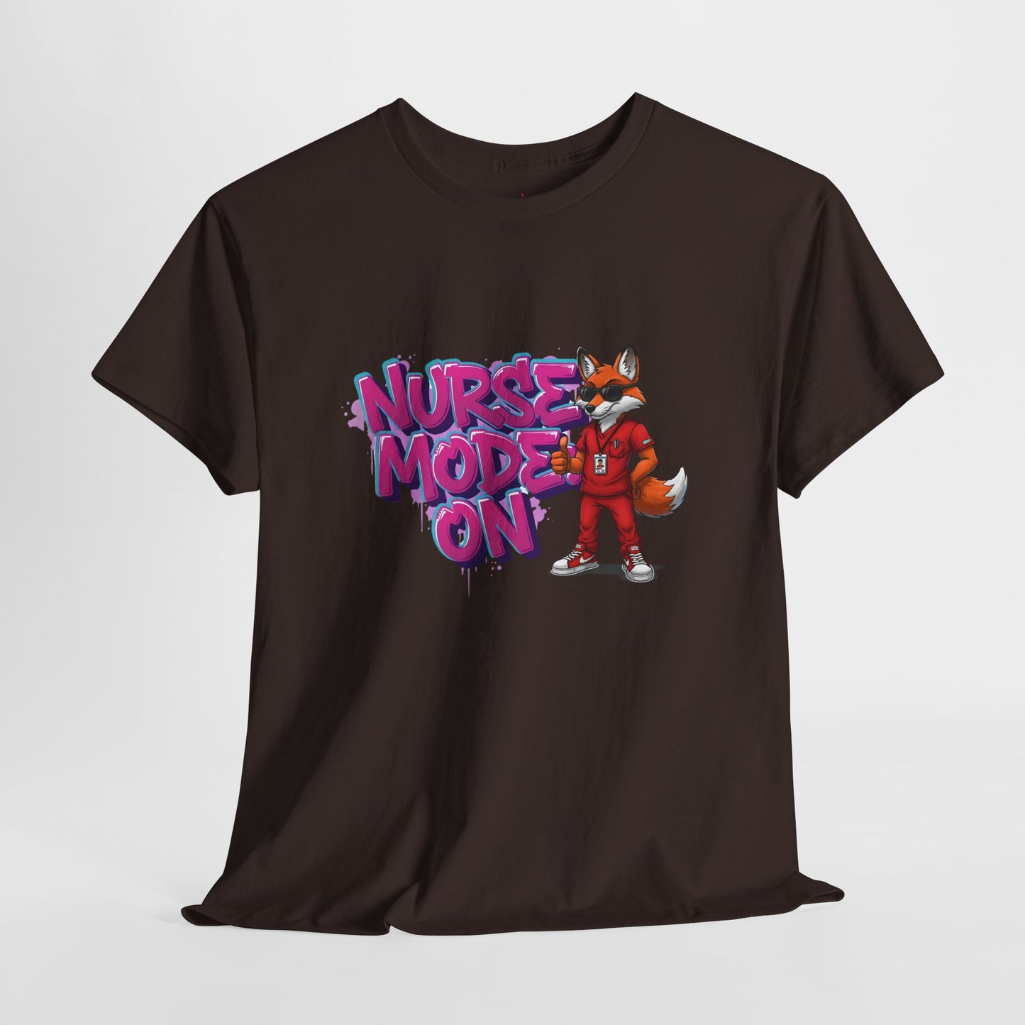 Nurse Mode On T-Shirt — Cute Fox Nurse Graphic Tee for Healthcare Workers