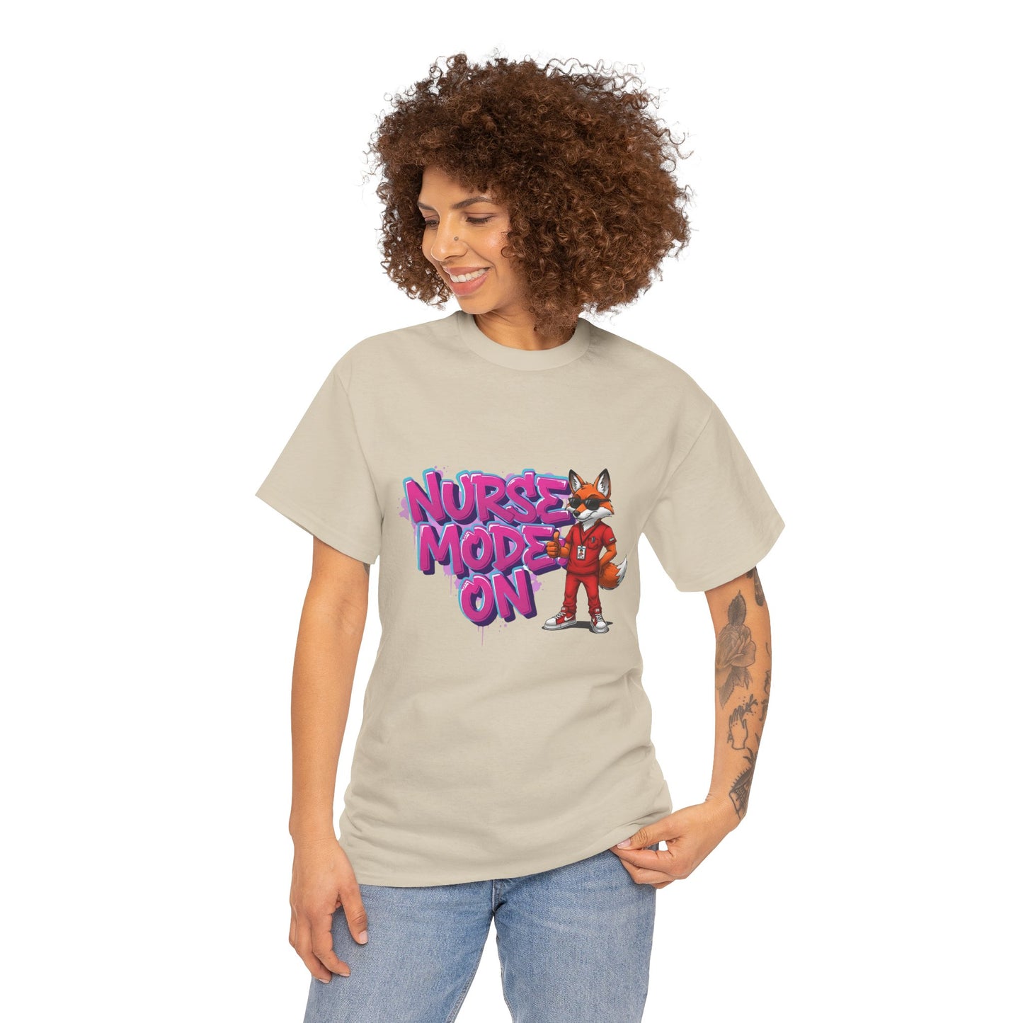 Nurse Mode On T-Shirt — Cute Fox Nurse Graphic Tee for Healthcare Workers