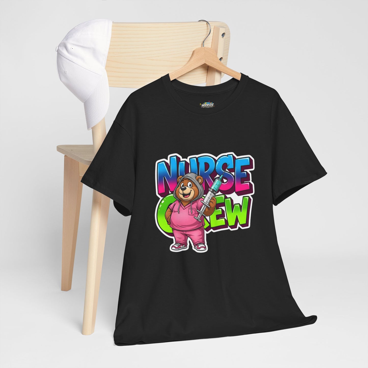 Nurse Crew Bear T‑Shirt — Cute Pink Nurse Cartoon Tee for Nurses & Medical Staff