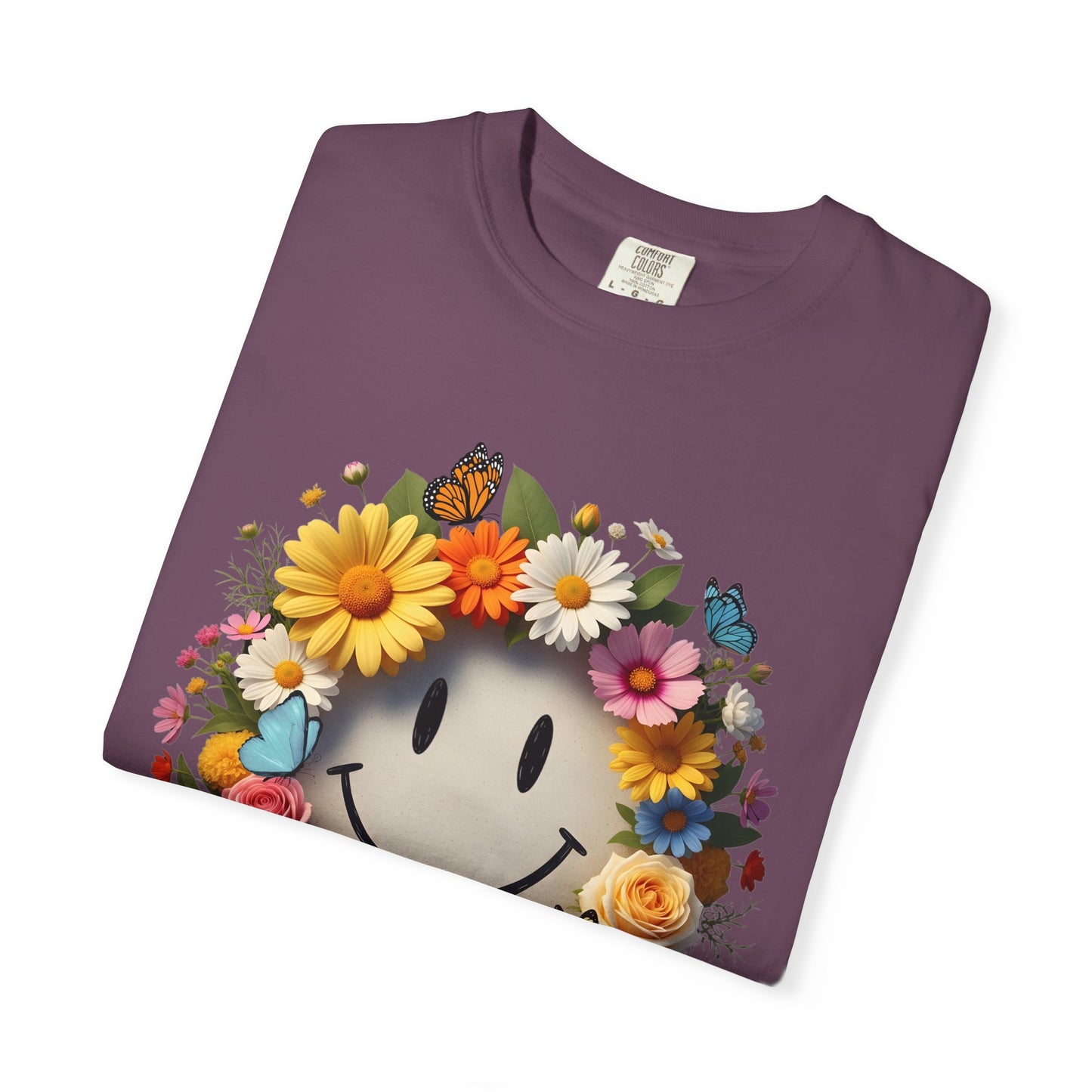 Smiley Flower Wreath T-Shirt — Floral Happy Face Graphic Tee