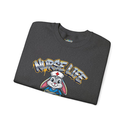 Crewneck Sweatshirt — "Nurse Life" Cute Bunny Nurse Graphic