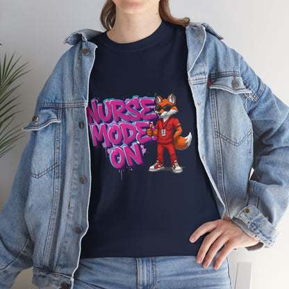 Nurse Mode On T-Shirt — Cute Fox Nurse Graphic Tee for Healthcare Workers