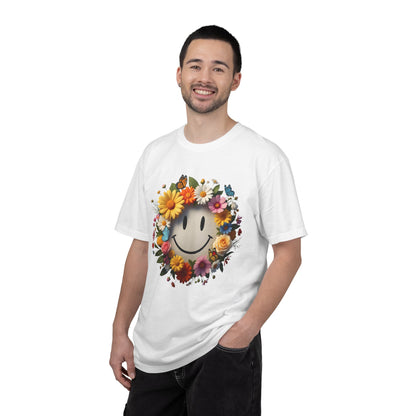 Smiley Flower Wreath T-Shirt — Floral Happy Face Graphic Tee