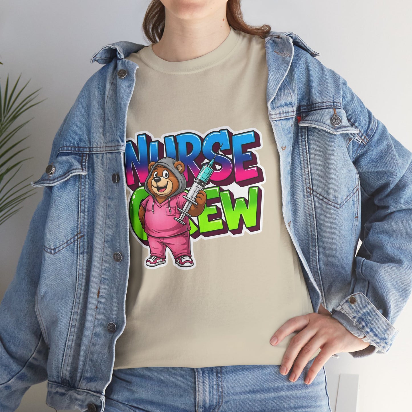 Nurse Crew Bear T‑Shirt — Cute Pink Nurse Cartoon Tee for Nurses & Medical Staff