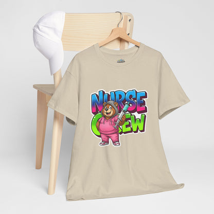 Nurse Crew Bear T‑Shirt — Cute Pink Nurse Cartoon Tee for Nurses & Medical Staff