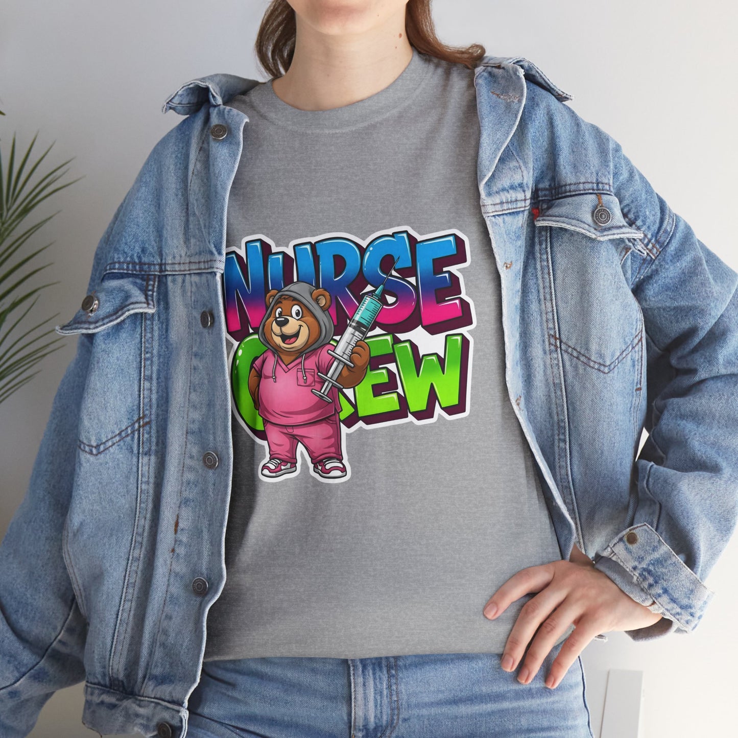 Nurse Crew Bear T‑Shirt — Cute Pink Nurse Cartoon Tee for Nurses & Medical Staff