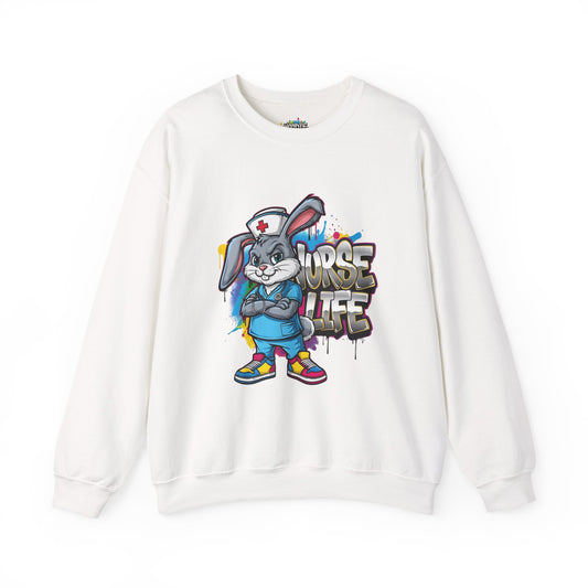 Nurse Life Bunny Crewneck Sweatshirt - Cute Medical Rabbit Graphic