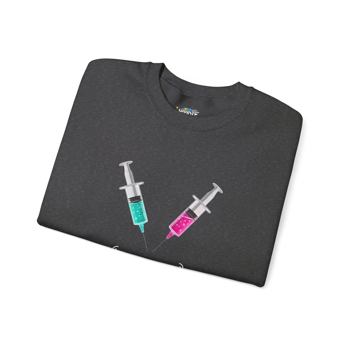 Syringe Smile Crewneck Nurse Sweatshirt - Cute Neon Vaccine Needle Design