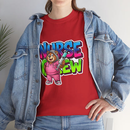 Nurse Crew Bear T‑Shirt — Cute Pink Nurse Cartoon Tee for Nurses & Medical Staff
