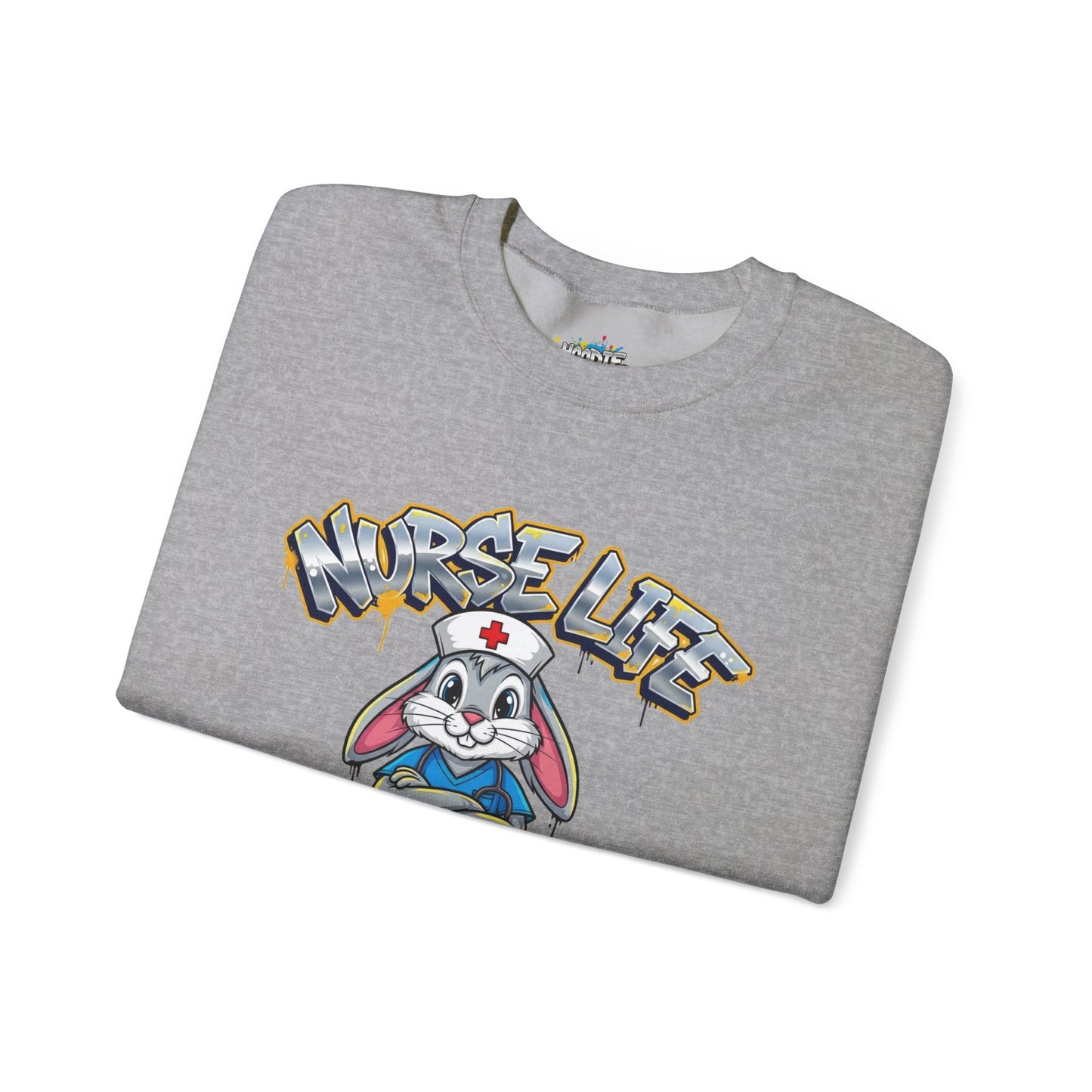 Crewneck Sweatshirt — "Nurse Life" Cute Bunny Nurse Graphic