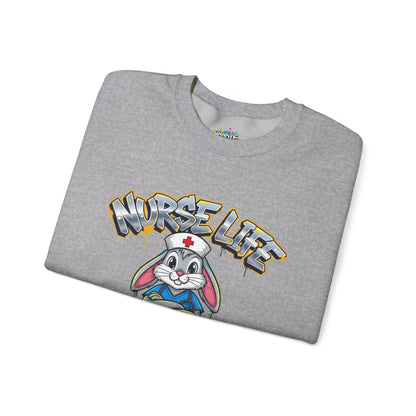 Crewneck Sweatshirt — "Nurse Life" Cute Bunny Nurse Graphic