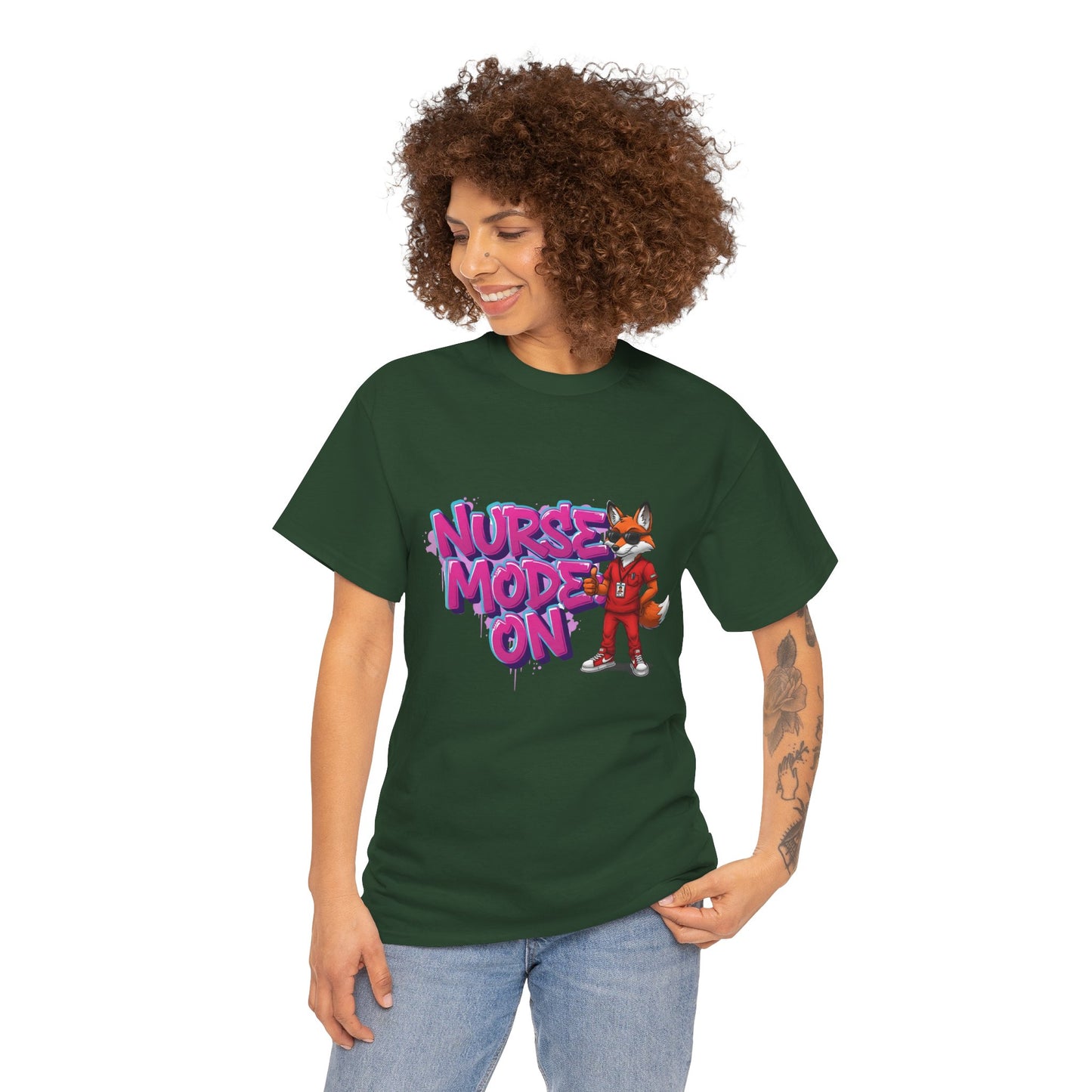 Nurse Mode On T-Shirt — Cute Fox Nurse Graphic Tee for Healthcare Workers