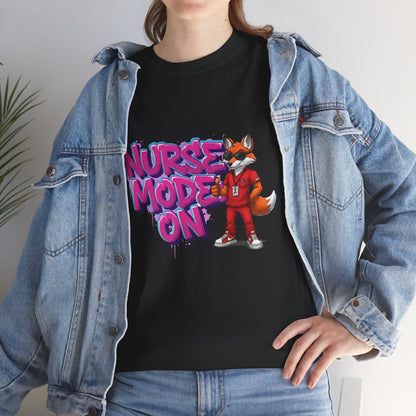 Nurse Mode On T-Shirt — Cute Fox Nurse Graphic Tee for Healthcare Workers
