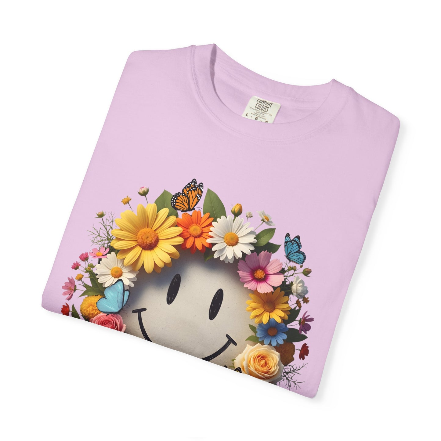 Smiley Flower Wreath T-Shirt — Floral Happy Face Graphic Tee