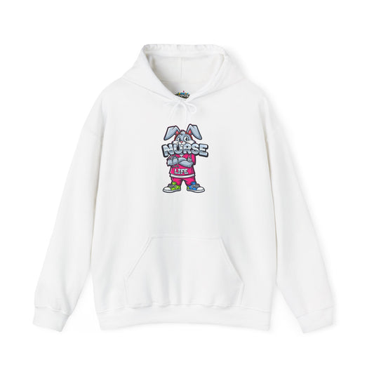 Unisex Nurse Bunny Cartoon Hoodie — Cute 'NURSE' Graphic Pullover for Healthcare Heroes