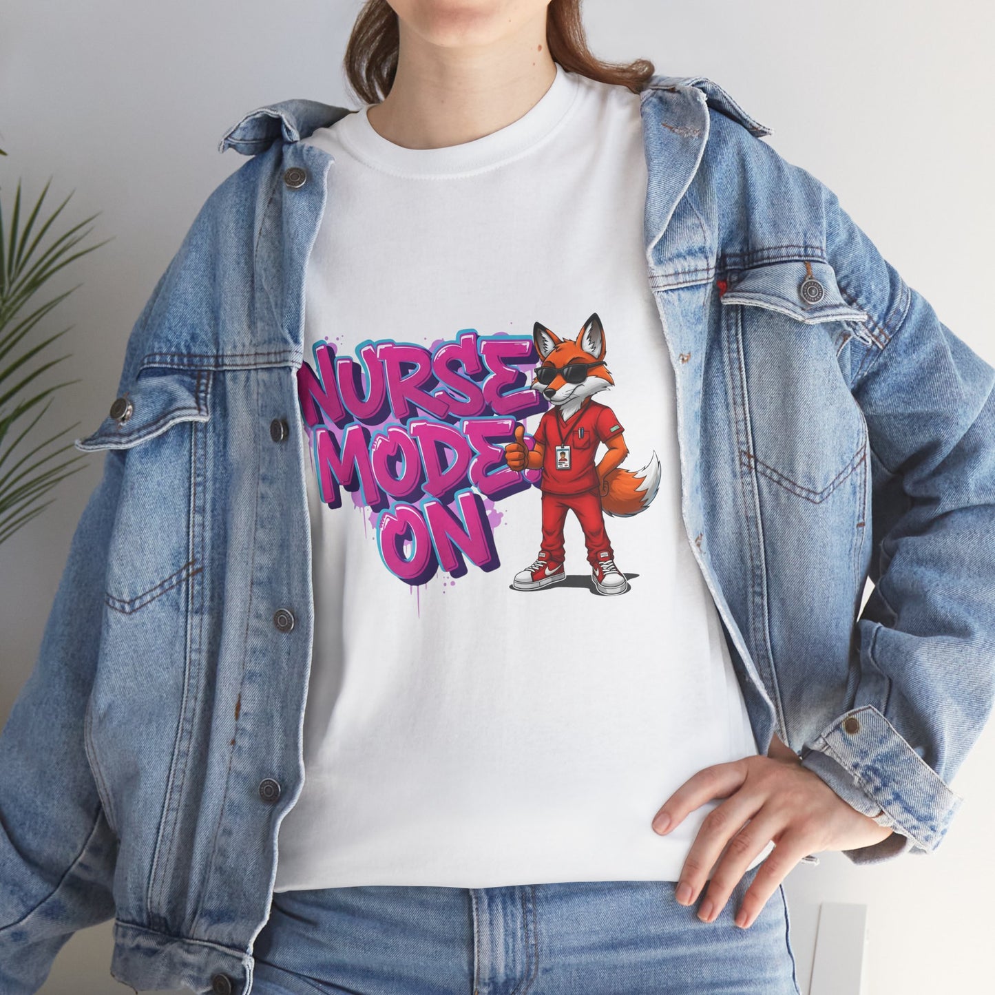 Nurse Mode On T-Shirt — Cute Fox Nurse Graphic Tee for Healthcare Workers