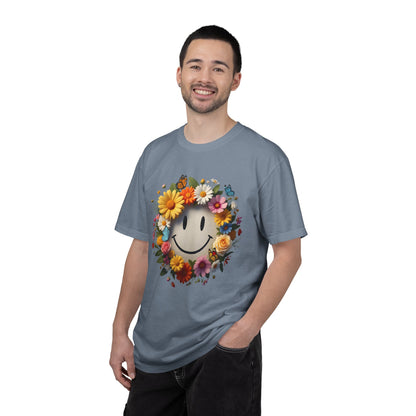 Smiley Flower Wreath T-Shirt — Floral Happy Face Graphic Tee