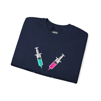 Syringe Smile Crewneck Nurse Sweatshirt - Cute Neon Vaccine Needle Design