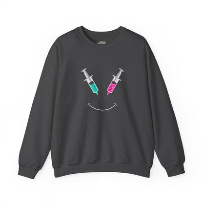 Syringe Smile Crewneck Nurse Sweatshirt - Cute Neon Vaccine Needle Design