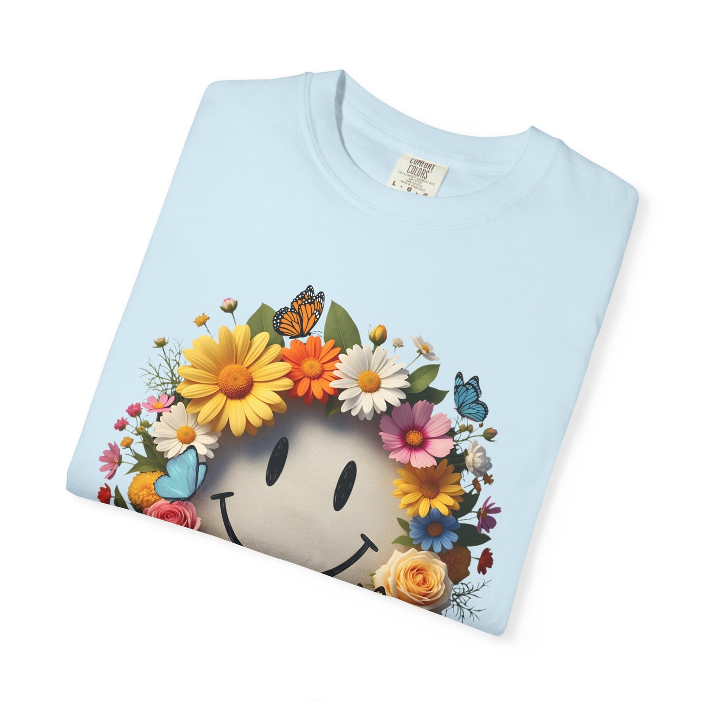 Smiley Flower Wreath T-Shirt — Floral Happy Face Graphic Tee