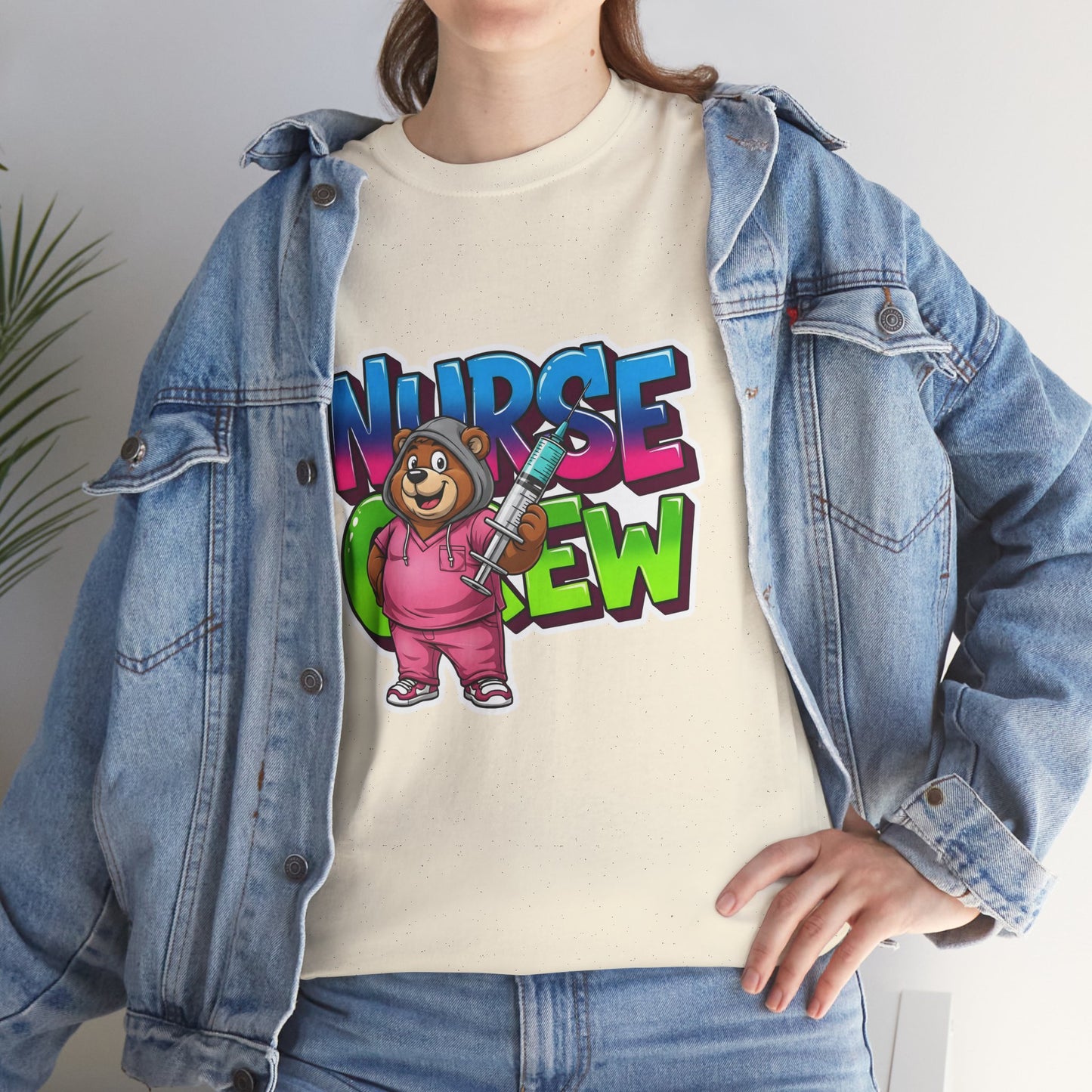 Nurse Crew Bear T‑Shirt — Cute Pink Nurse Cartoon Tee for Nurses & Medical Staff