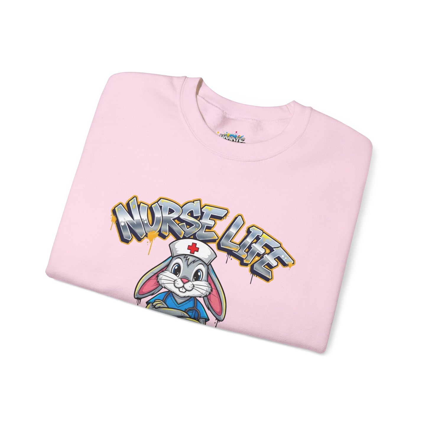 Crewneck Sweatshirt — "Nurse Life" Cute Bunny Nurse Graphic
