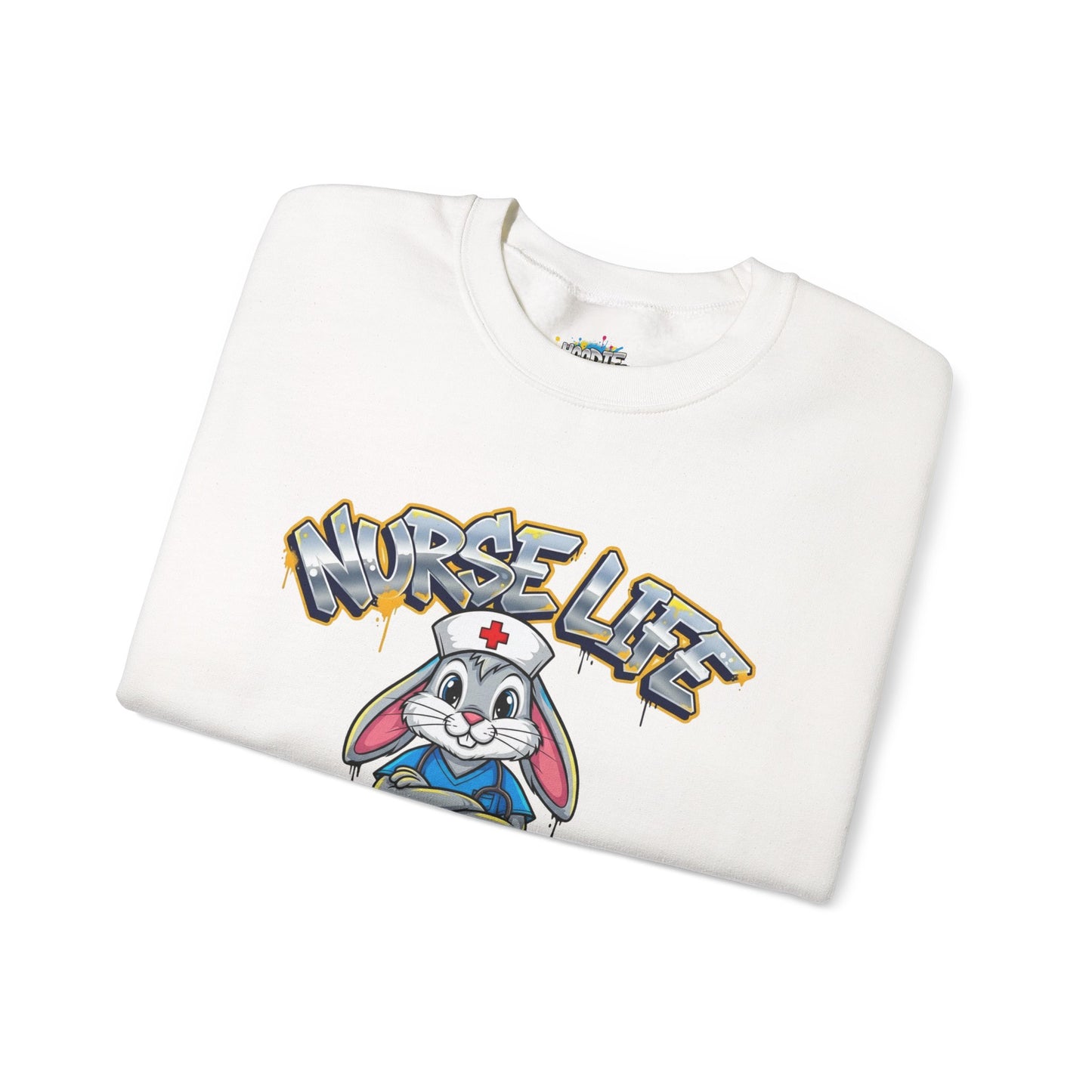 Crewneck Sweatshirt — "Nurse Life" Cute Bunny Nurse Graphic
