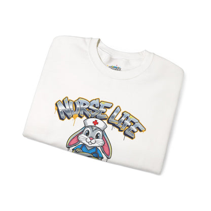 Crewneck Sweatshirt — "Nurse Life" Cute Bunny Nurse Graphic