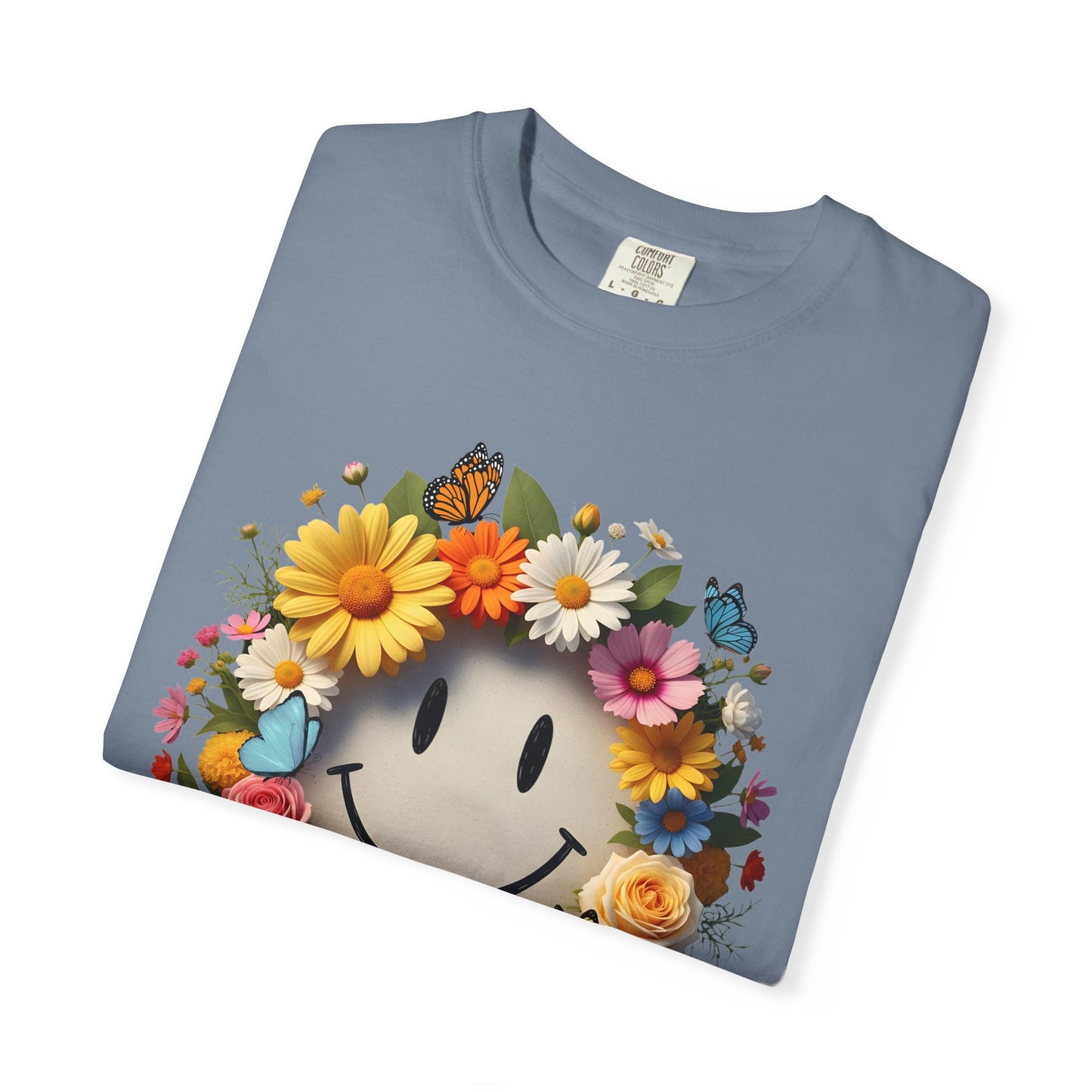 Smiley Flower Wreath T-Shirt — Floral Happy Face Graphic Tee