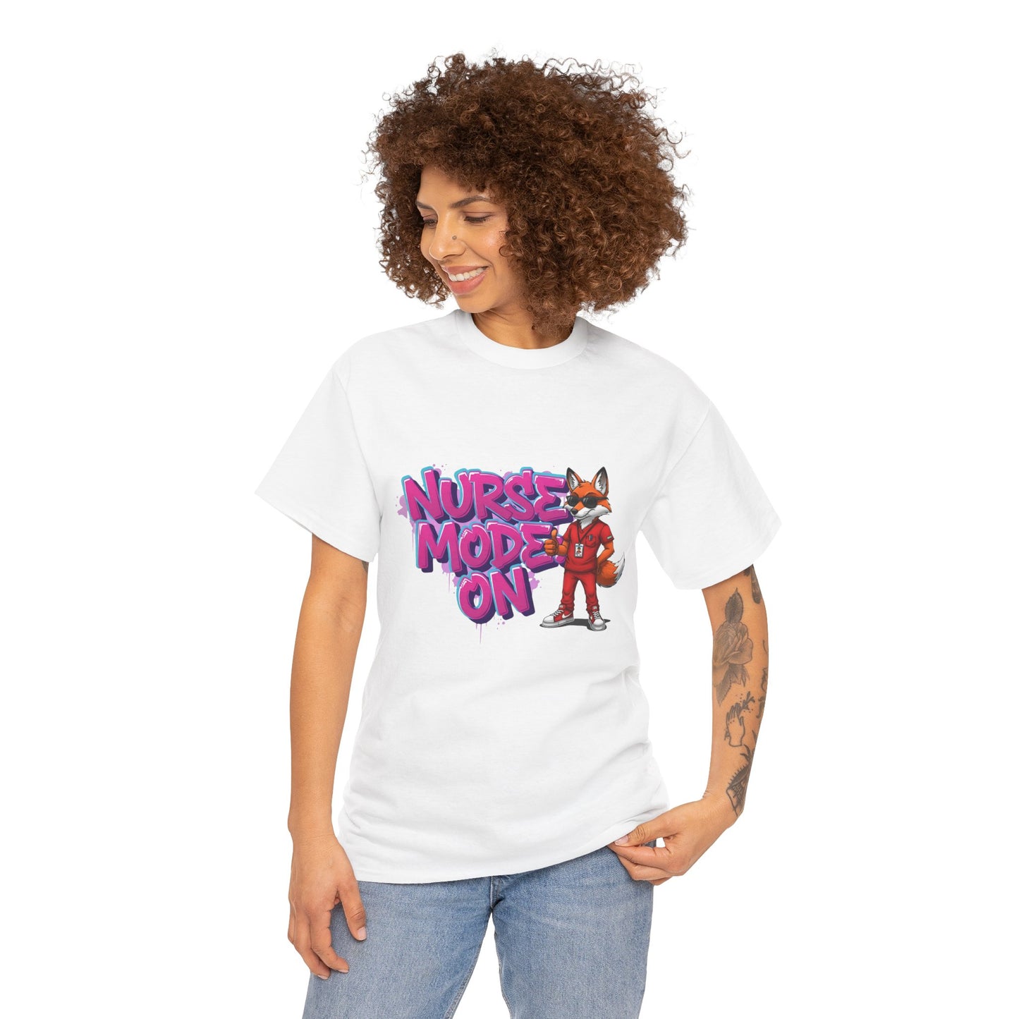 Nurse Mode On T-Shirt — Cute Fox Nurse Graphic Tee for Healthcare Workers