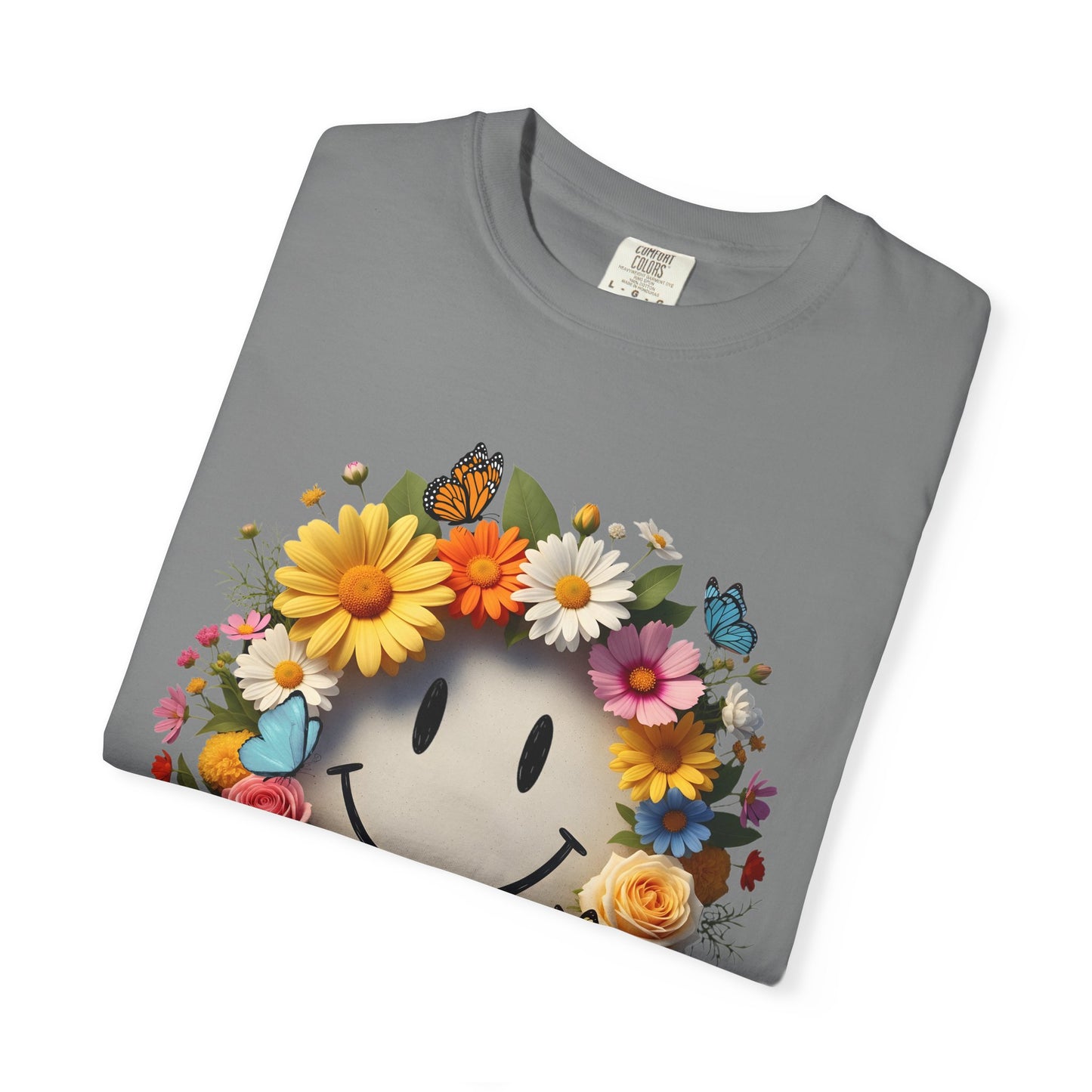Smiley Flower Wreath T-Shirt — Floral Happy Face Graphic Tee