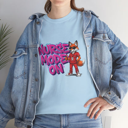 Nurse Mode On T-Shirt — Cute Fox Nurse Graphic Tee for Healthcare Workers
