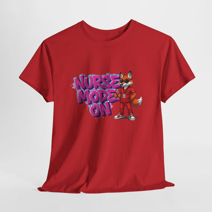Nurse Mode On T-Shirt — Cute Fox Nurse Graphic Tee for Healthcare Workers