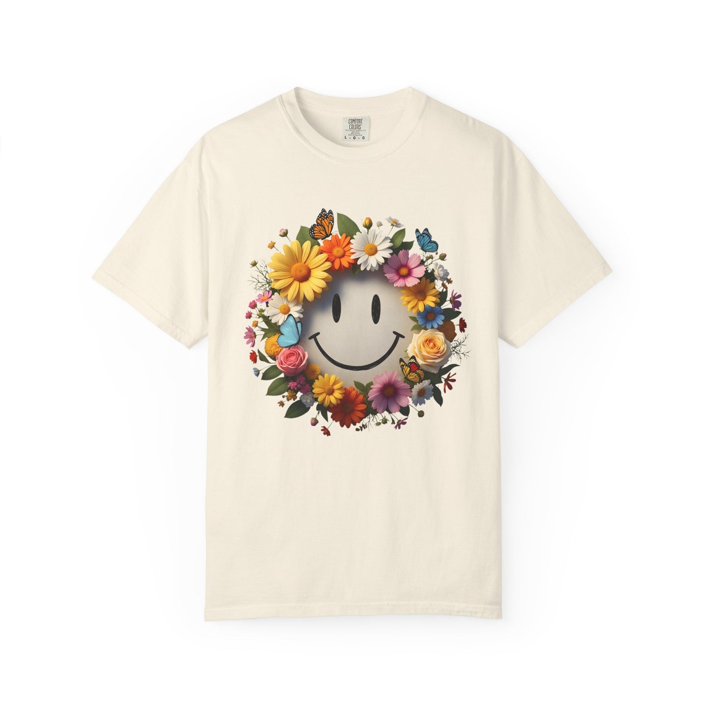 Smiley Flower Wreath T-Shirt — Floral Happy Face Graphic Tee