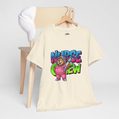 Nurse Crew Bear T‑Shirt — Cute Pink Nurse Cartoon Tee for Nurses & Medical Staff