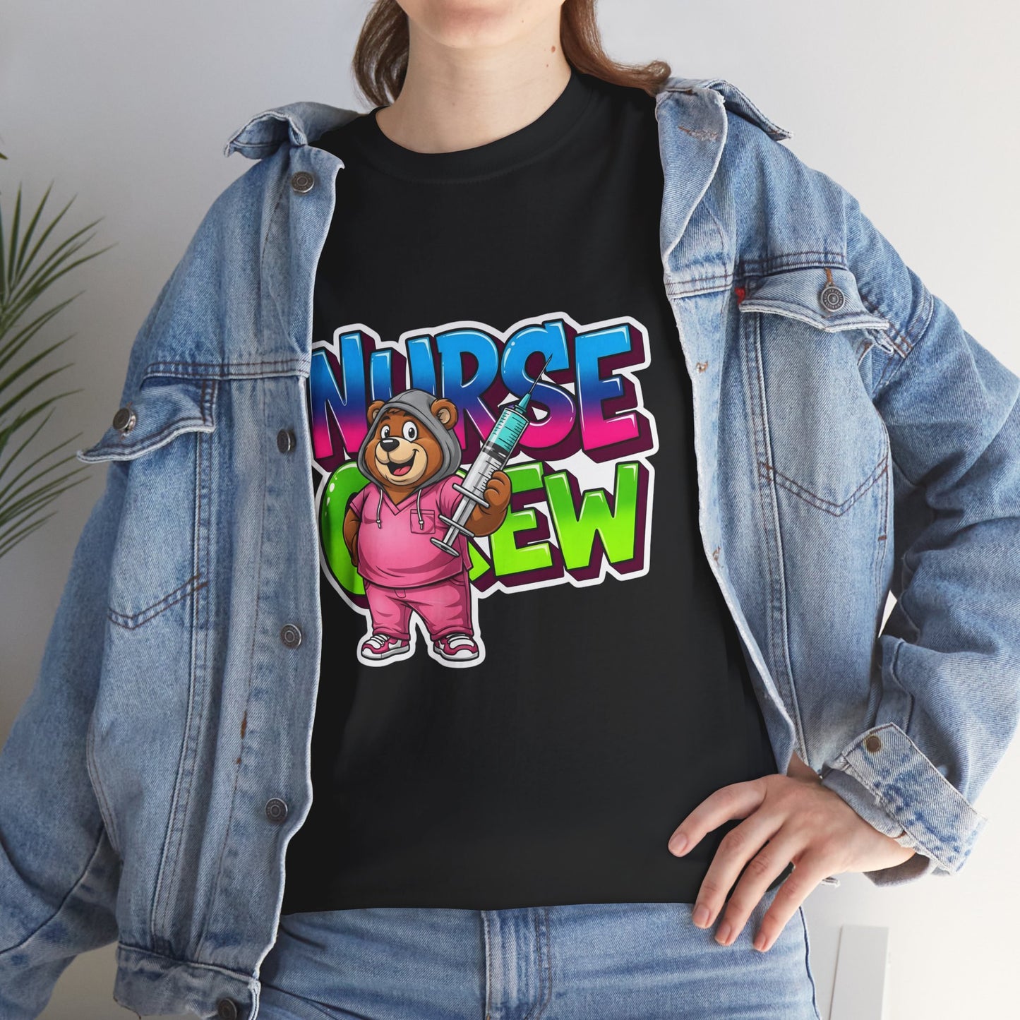 Nurse Crew Bear T‑Shirt — Cute Pink Nurse Cartoon Tee for Nurses & Medical Staff