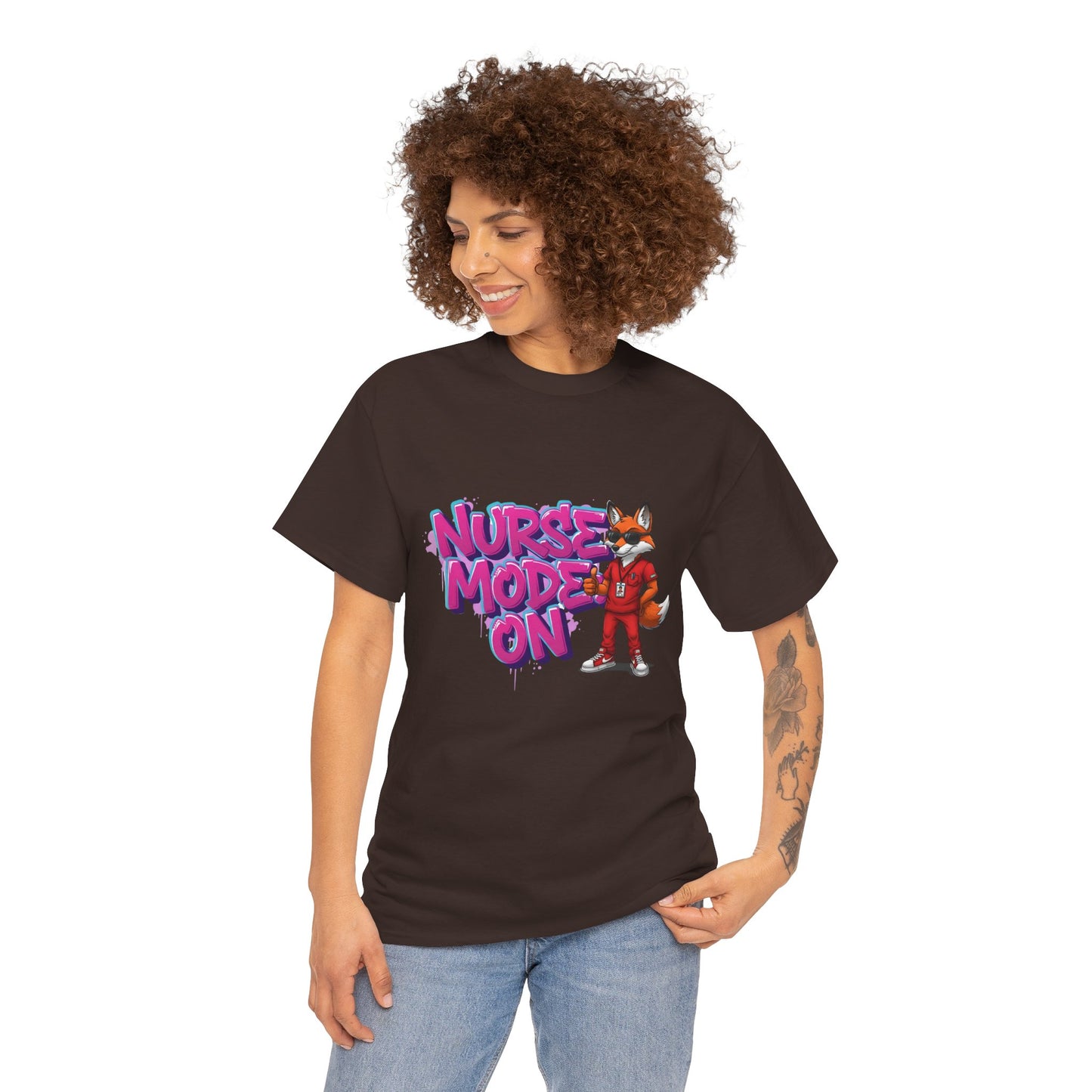Nurse Mode On T-Shirt — Cute Fox Nurse Graphic Tee for Healthcare Workers