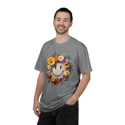 Smiley Flower Wreath T-Shirt — Floral Happy Face Graphic Tee